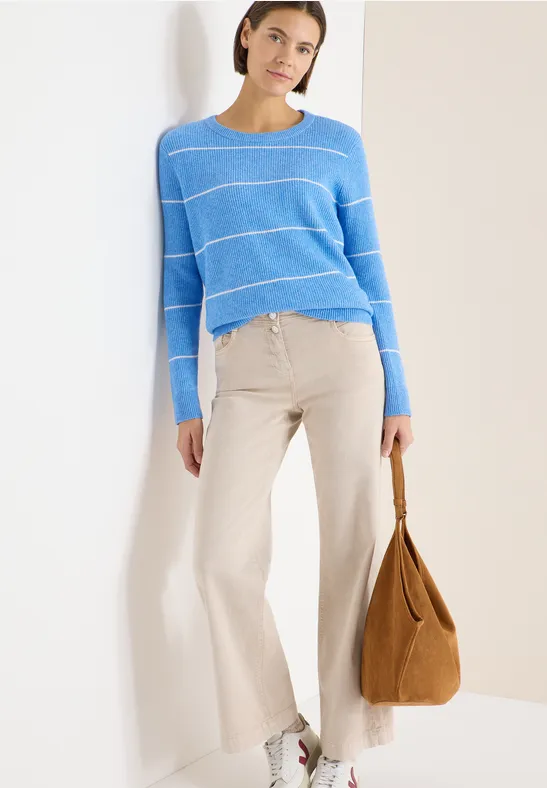 Gestreifter Strukturpullover fountain blue melange