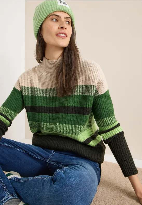 Gestreifter Mouliné Pullover raw khaki