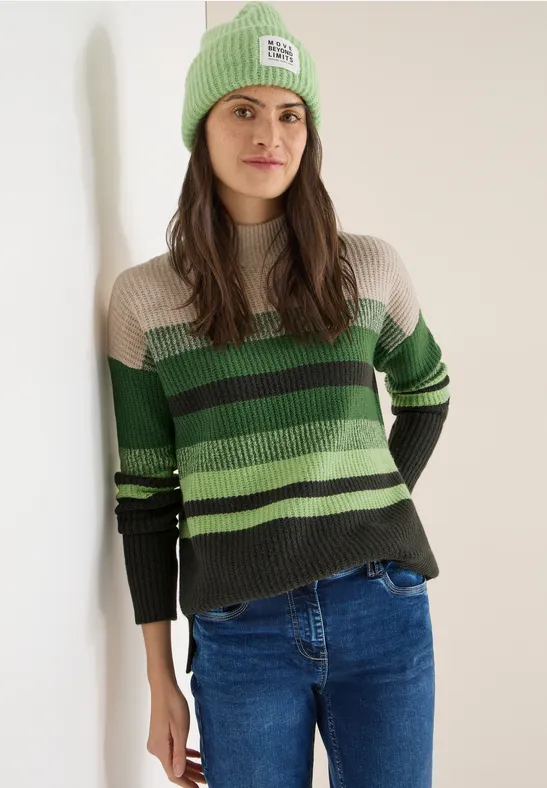 Gestreifter Mouliné Pullover raw khaki