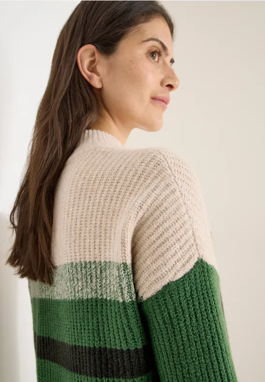 Gestreifter Mouliné Pullover raw khaki