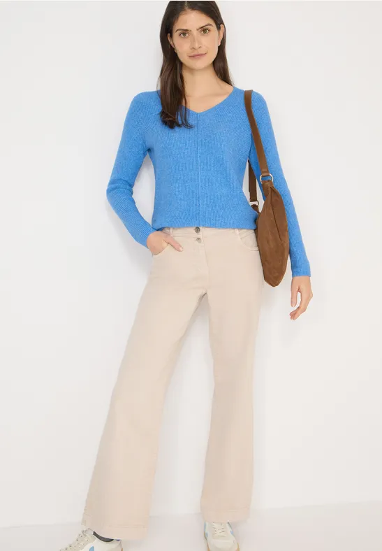 V-Neck Pullover fountain blue melange