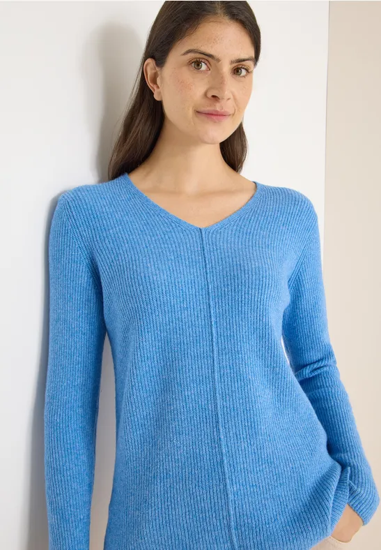 V-Neck Pullover fountain blue melange