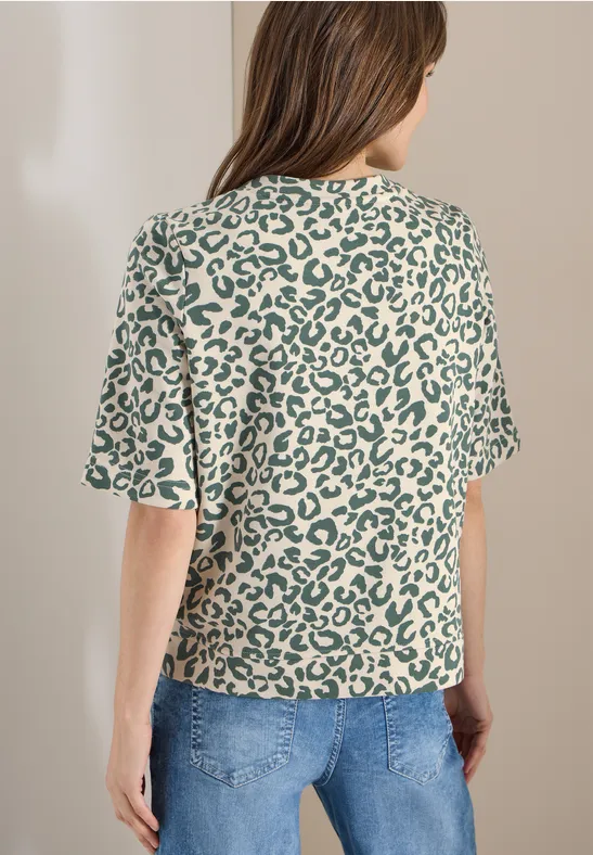 Sweat-shirt à manches courtes avec imprimé léopard macadamia beige