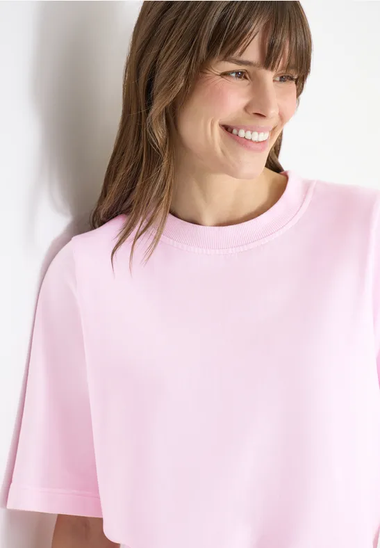 Sweat-shirt à manches courtes au look "Garment dye tea rose