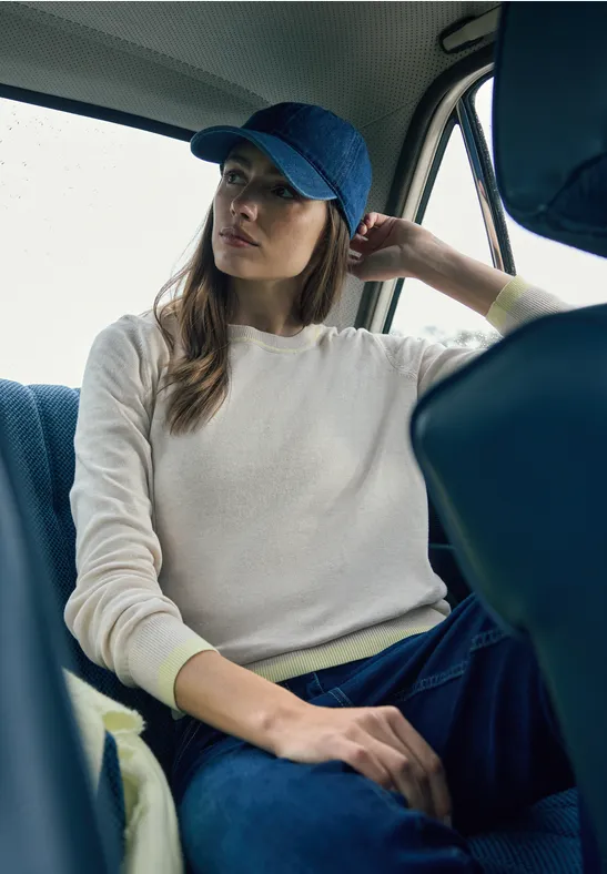 Pullover mit Kontrastdetails pearl beige melange