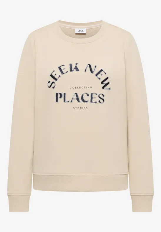 Geborduurd sweatshirt pearl beige