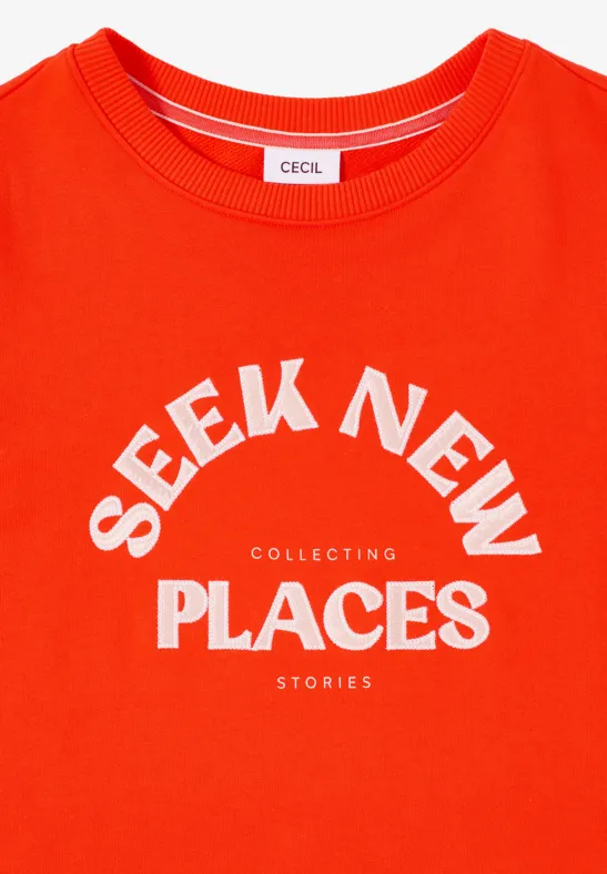 Embroidery Sweatshirt cherry tomato orange