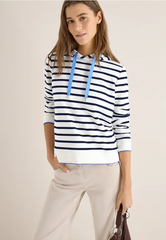 Gestreepte hoodie vanilla white