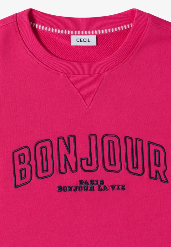 Sweater met lange mouwen en borduursel beetroot pink