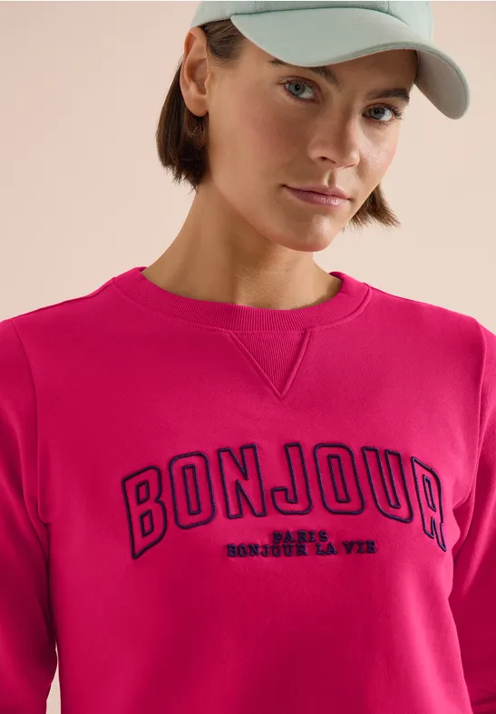 Sweater met lange mouwen en borduursel beetroot pink