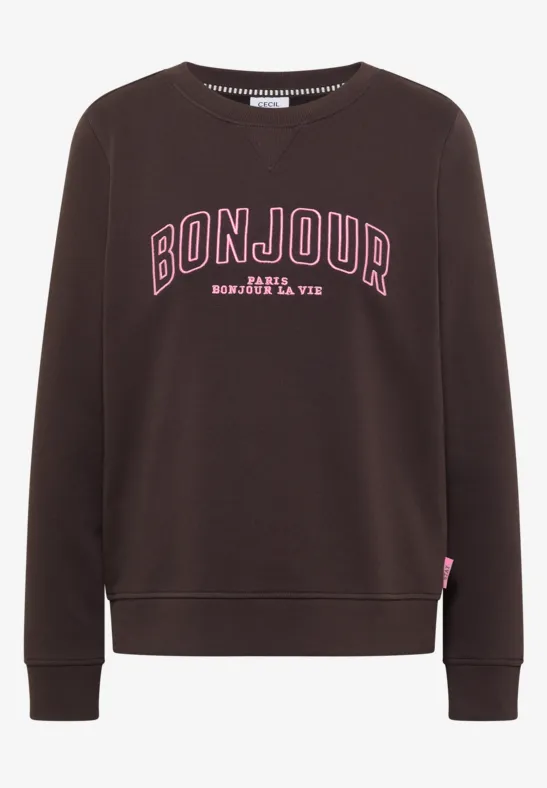 Sweater met lange mouwen en borduursel macchiato brown