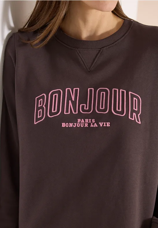 Sweater met lange mouwen en borduursel macchiato brown