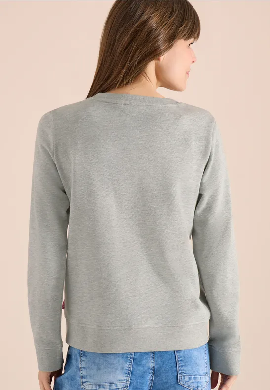 Sweater met lange mouwen en borduursel milky grey melange