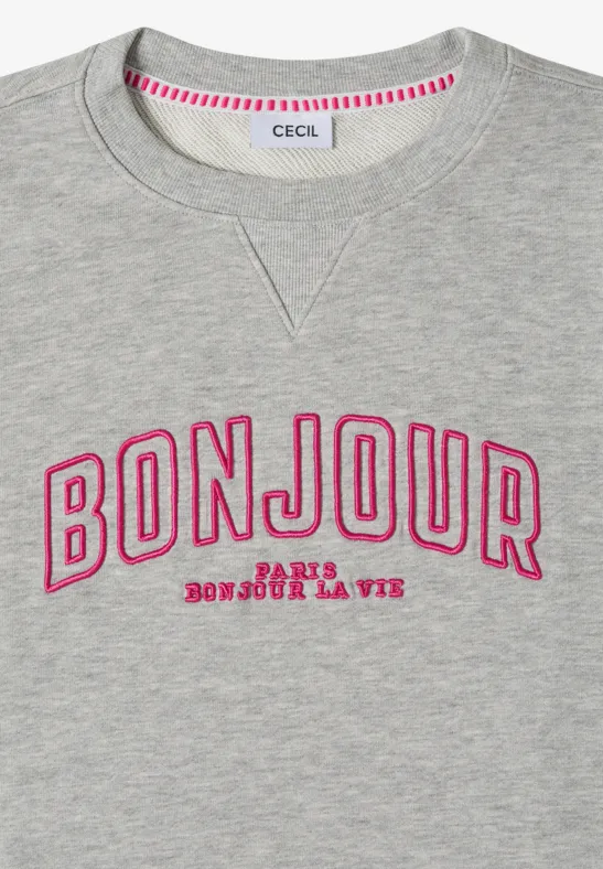 Sweater met lange mouwen en borduursel milky grey melange