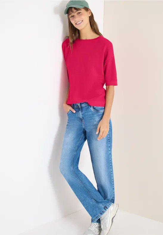 Sweter z krótkim rękawem i strukturą beetroot pink