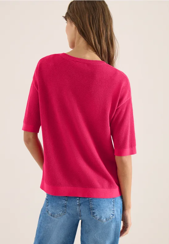 Sweter z krótkim rękawem i strukturą beetroot pink