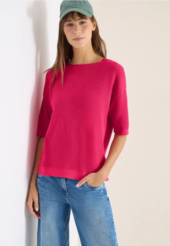 Sweter z krótkim rękawem i strukturą beetroot pink