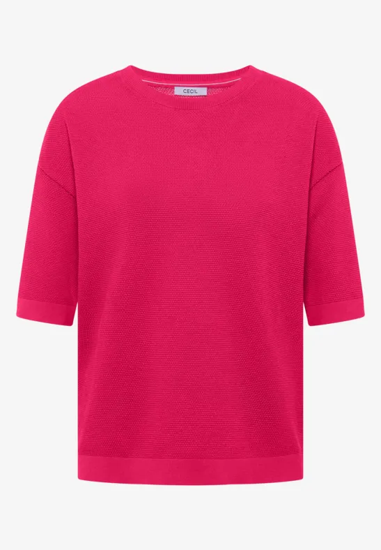 Sweter z krótkim rękawem i strukturą beetroot pink
