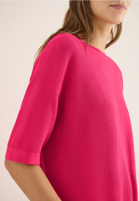 Sweter z krótkim rękawem i strukturą beetroot pink