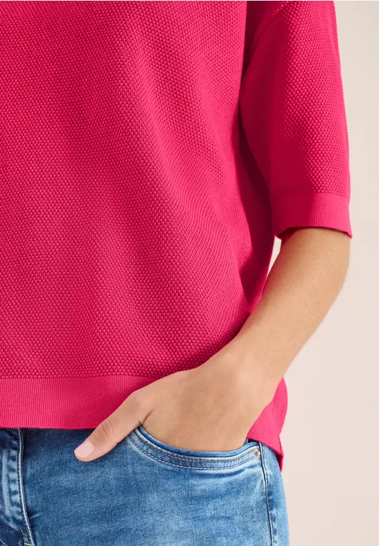 Sweter z krótkim rękawem i strukturą beetroot pink