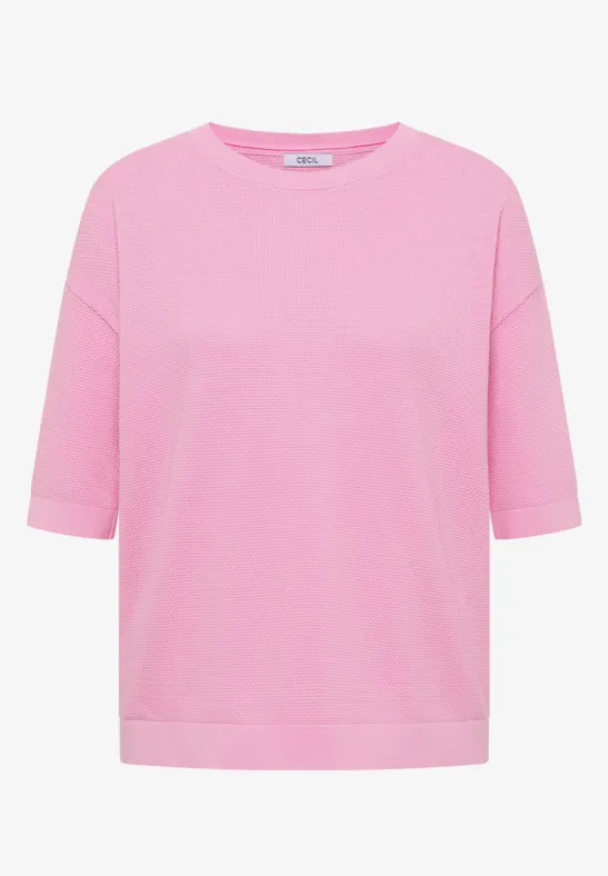 Sweter z krótkim rękawem i strukturą light blush rose