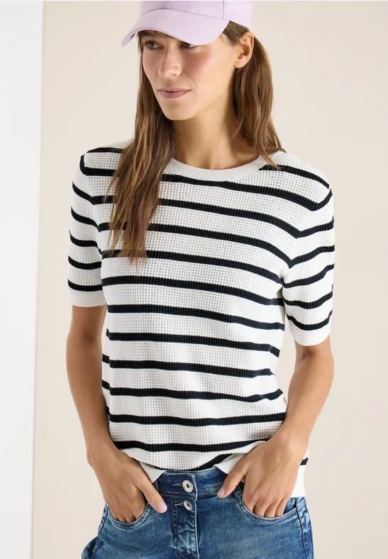 Trui met korte mouwen, textuur en strepen universal blue