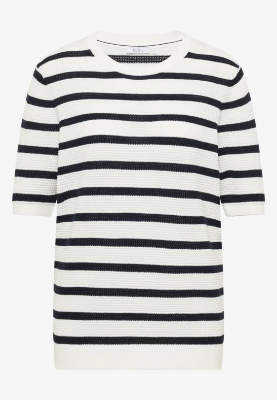 Trui met korte mouwen, textuur en strepen universal blue