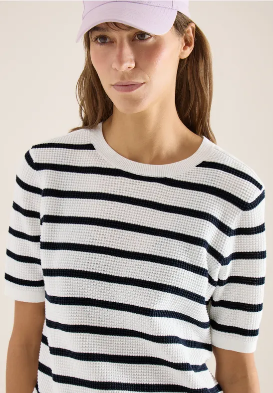 Trui met korte mouwen, textuur en strepen universal blue