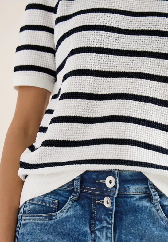 Trui met korte mouwen, textuur en strepen universal blue