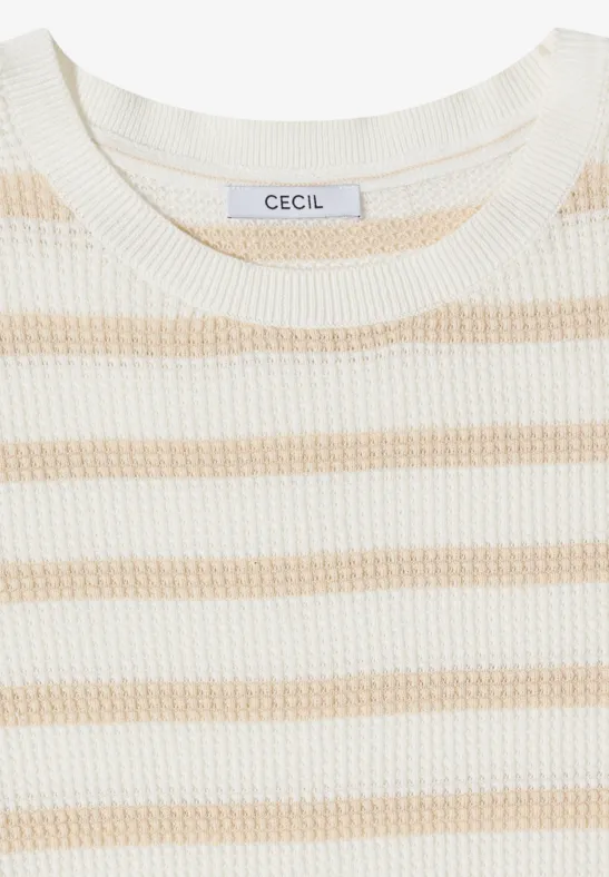 Pull à manches courtes avec structure et rayures pearl beige