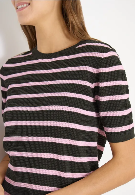 Trui met korte mouwen, textuur en strepen raw khaki