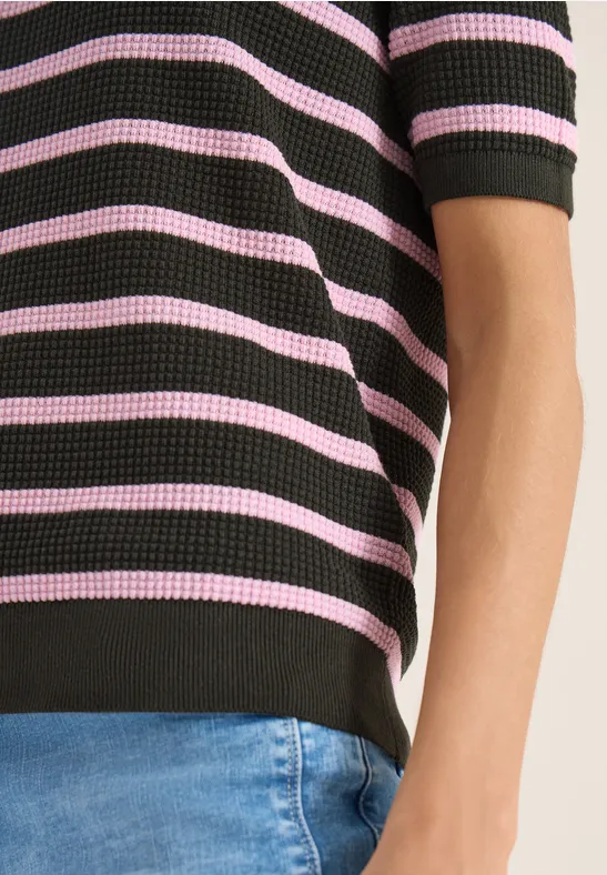 Trui met korte mouwen, textuur en strepen raw khaki