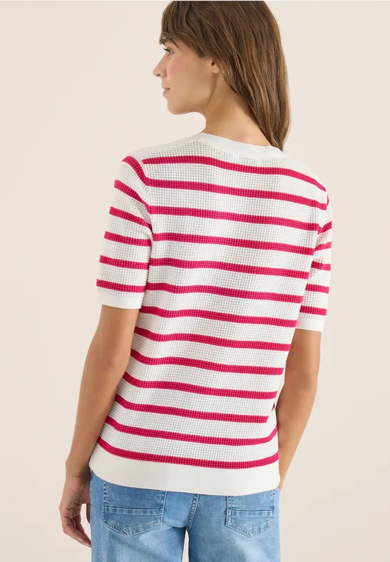 Pull à manches courtes avec structure et rayures beetroot pink
