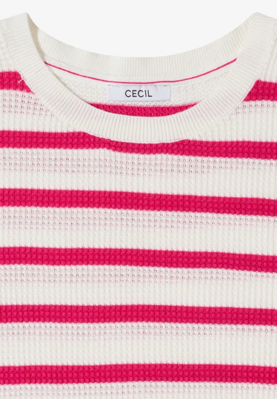 Pull à manches courtes avec structure et rayures beetroot pink