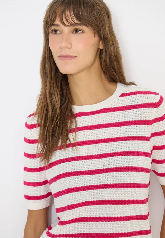 Pull à manches courtes avec structure et rayures beetroot pink