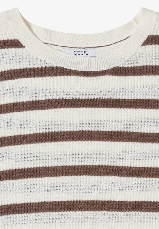 Trui met korte mouwen, textuur en strepen urban taupe