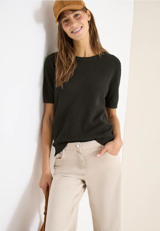 Pull à manches courtes structuré raw khaki