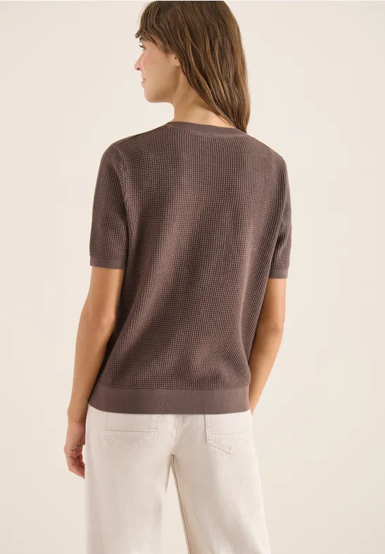 Sweter z krótkim rękawem i strukturą urban taupe