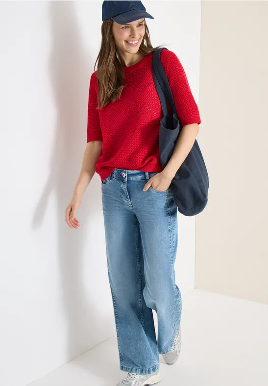 Pull à manches courtes structuré glazed apple red