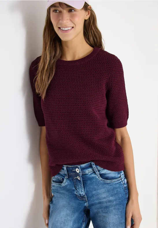 Kurzarm Pullover mit Struktur sweet grape red