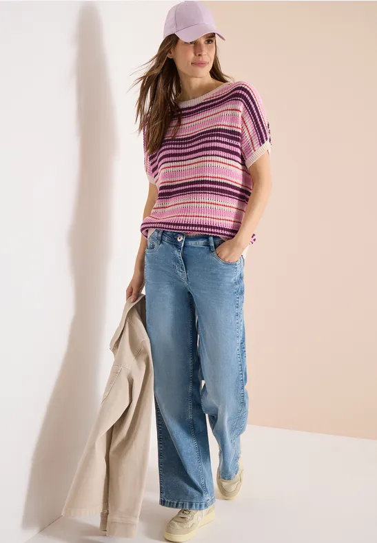 Pull à manches courtes en fil de ruban sweet grape red