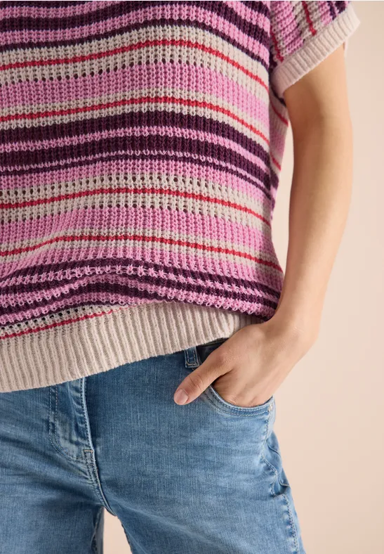 Pull à manches courtes en fil de ruban sweet grape red