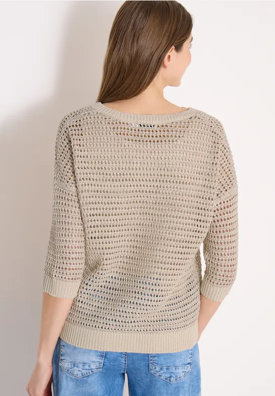 Pull avec col en V et mélange de fils pearl beige
