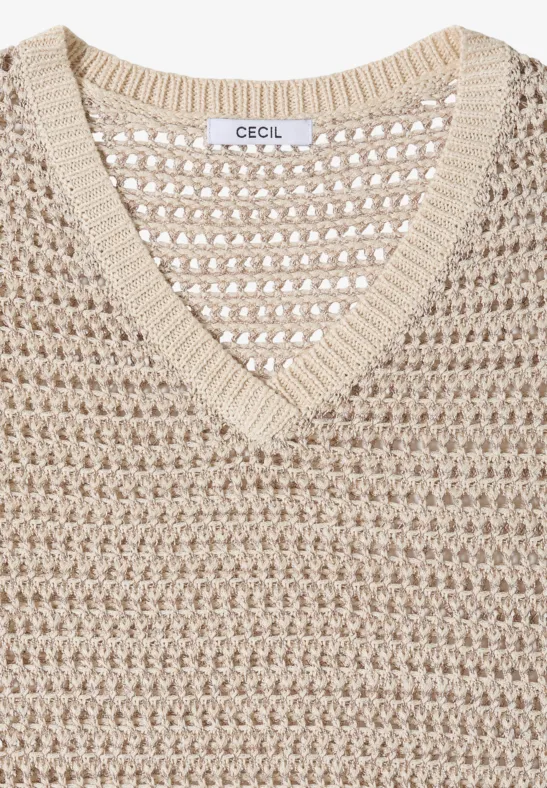 Pull avec col en V et mélange de fils pearl beige