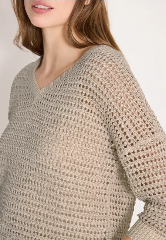 Pull avec col en V et mélange de fils pearl beige