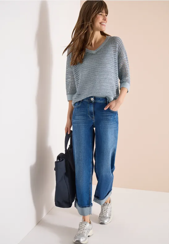 Pullover mit V-Neck und Garnmix diamond blue