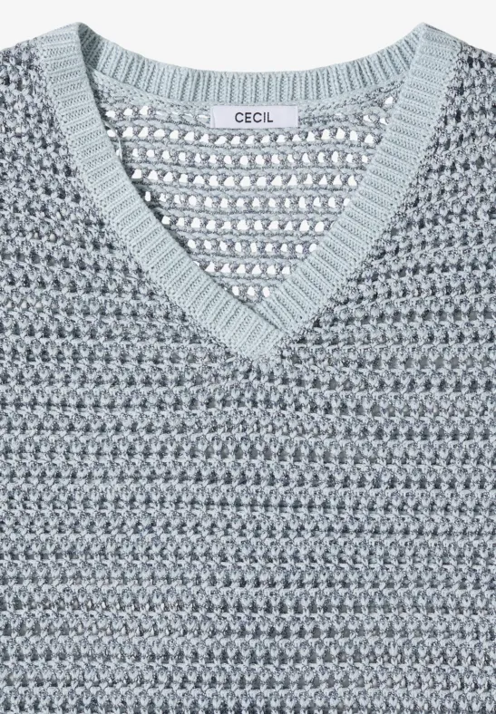 Pullover mit V-Neck und Garnmix diamond blue