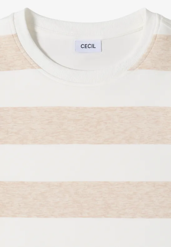 Sweat-shirt à manches courtes et à rayures grain beige