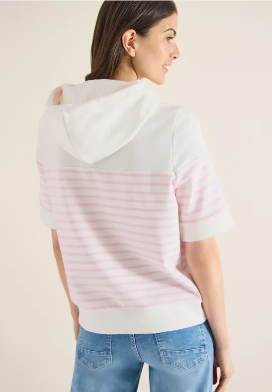 Sweat-shirt à manches courtes avec capuche et rayures light blush rose