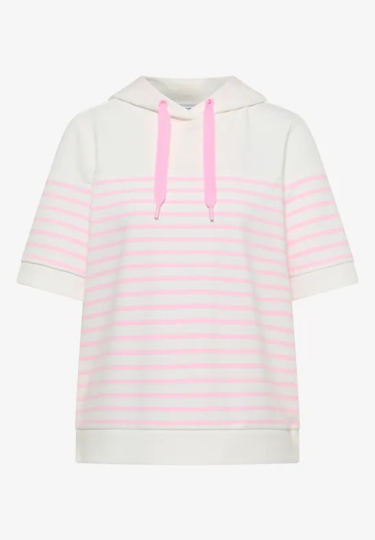 Sweat-shirt à manches courtes avec capuche et rayures light blush rose